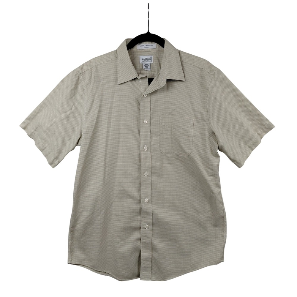 LL Bean Mens Wrinkle Resistant Short Sleeve Button‎ Down Shirt Houndstooth M